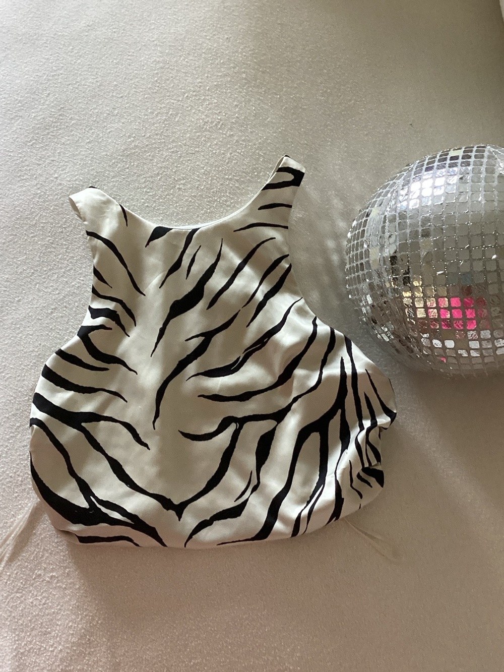 Women’s Cream and Black Zebra Print Satin Halter Top